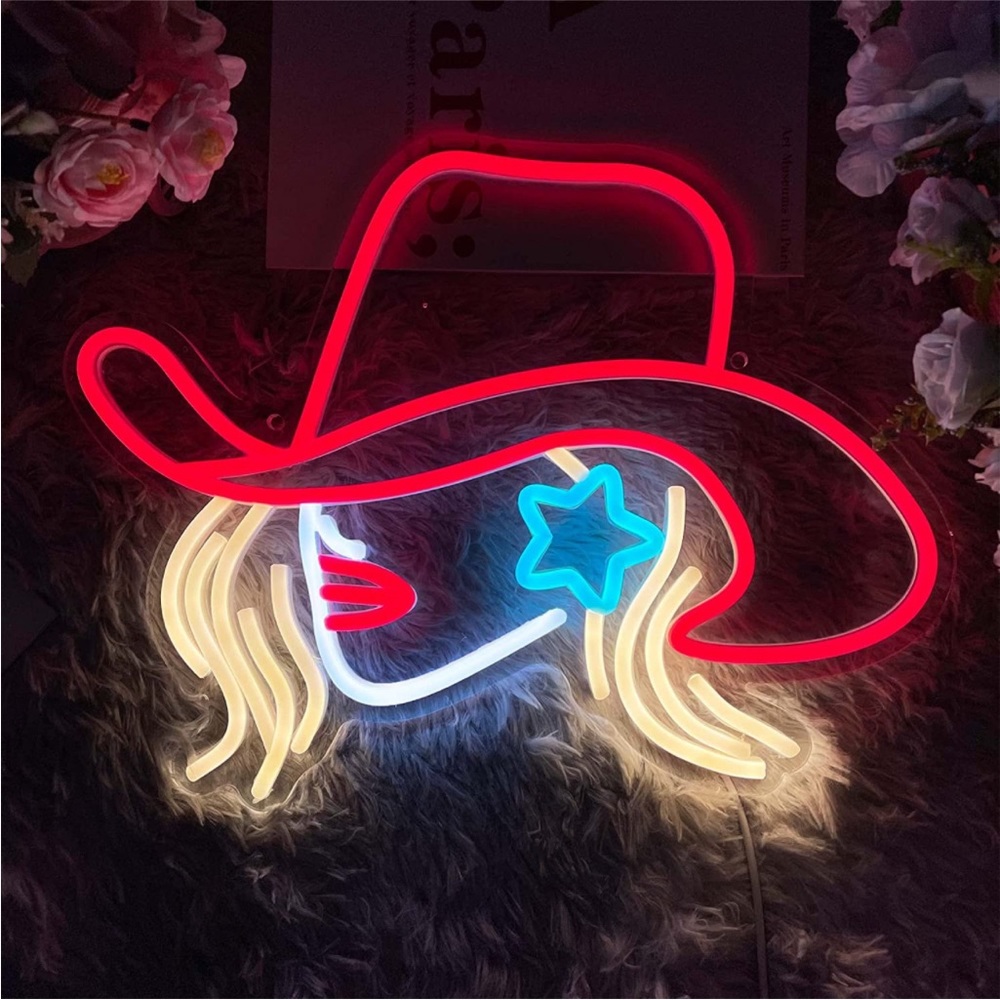 Cowgirl Lady Neon Pink Sign Party Festival Southern Home Bedroom Light Decor - Picture 3 of 6